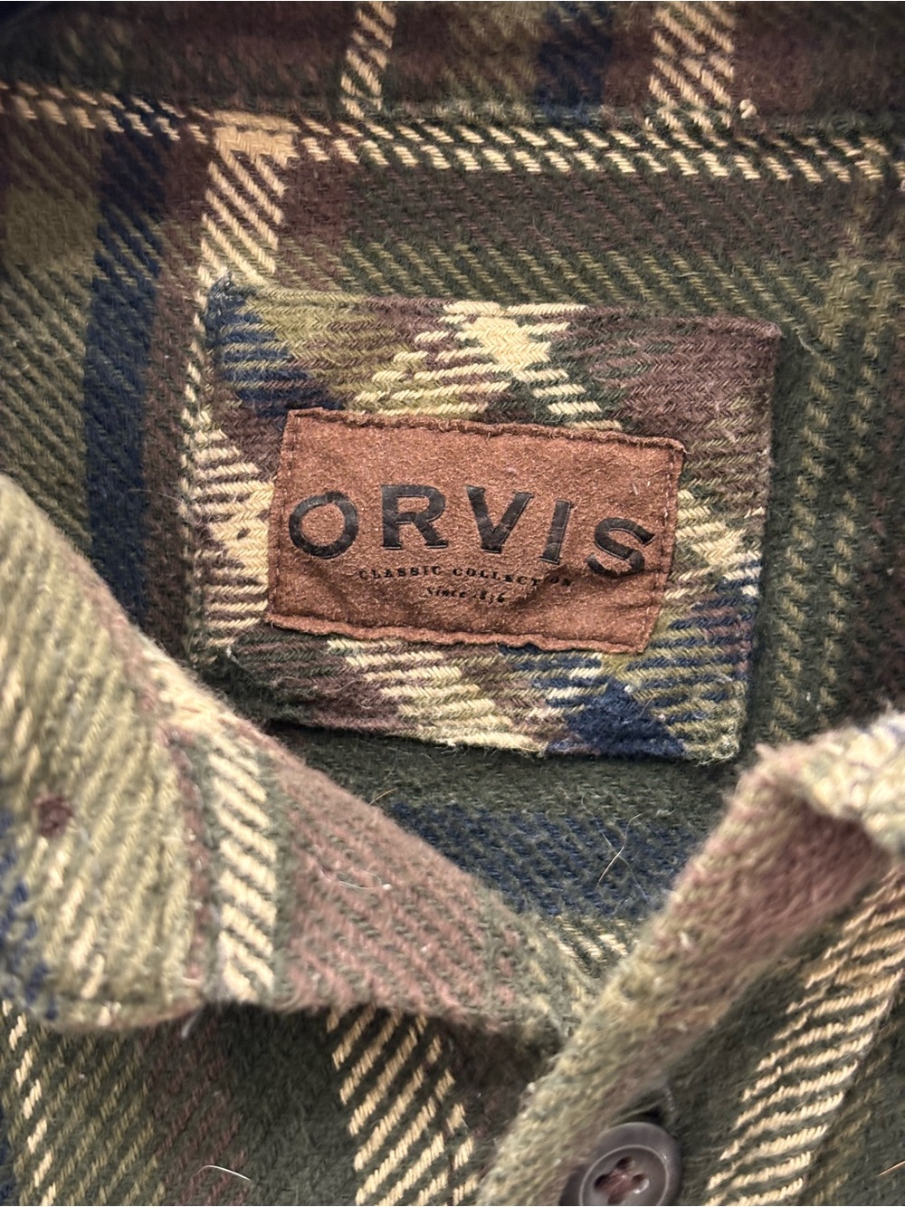Orvis Olive and Brown Plaid Wool Shirt Jacket - Picture 4 of 7
